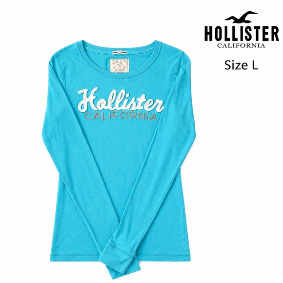 Hollister Tops - Hollister California Long Sleeve Tee Women's Size L Y2K Aqua Logo Slim Fit Shirt